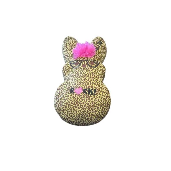 Peeps Brown Yellow Pink Leopard Print EMO Rock Bunny Plush Stuffed Animal 15" - Picture 6 of 6
